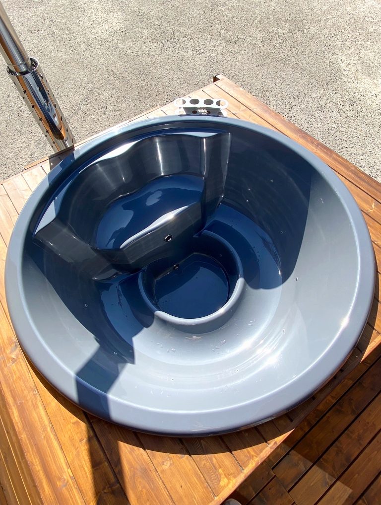 grey fiberglass hot tub