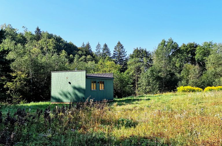 green timber frame sauna