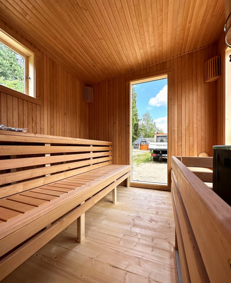 timber frame sauna interior
