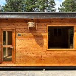 timber frame sauna front