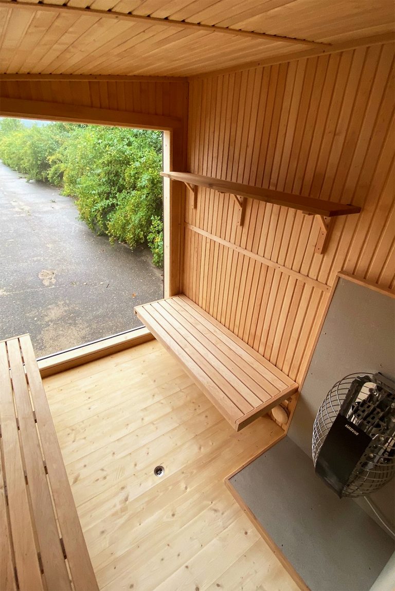 timber frame sauna interior